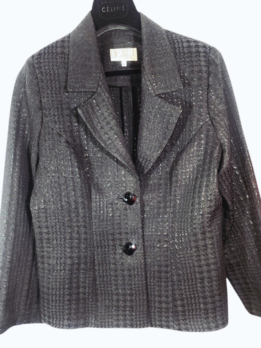 Lon Sabella NY Metallic Shimmer Textured Blazer Jacket Black. Size L